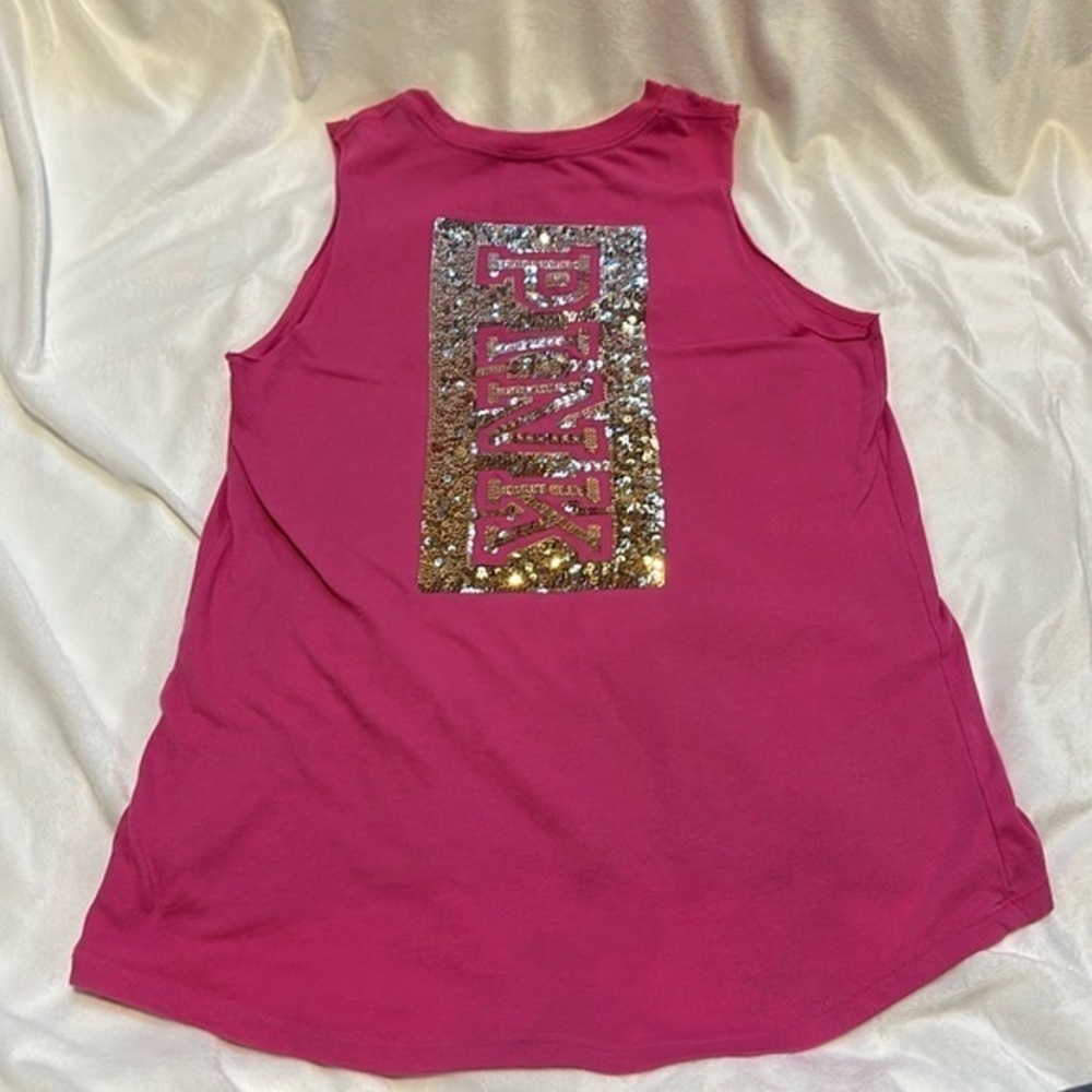 Victoria’s Secret Pink Gold/Silver Sequins Graphic Tank Top Size XS💖✨